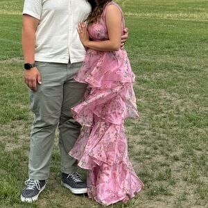 Lulu's Pink Floral Ruffle Dress